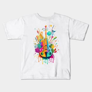 Paint Splatter Violin Art Kids T-Shirt